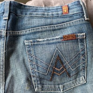 Vintage 7 For All Mankind “A” Pocket flare jeans, Size 30, low rise, jeweled